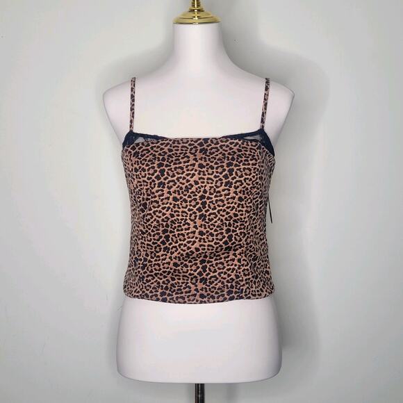 Jolie‎ Joy Brown Leopard Black Lace Spaghetti Strap Cami Top Baddiecore Sz M NWT - Picture 1 of 6